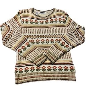 VTG Mariea Kim Floral Fair Isle Look Crewneck Sweater M